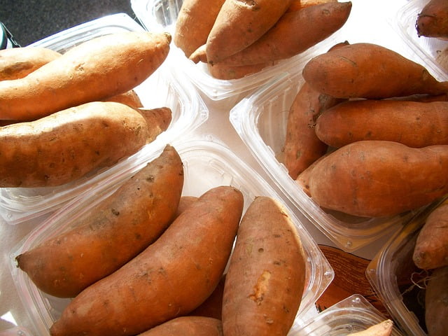 Sweet potatoes in the containers