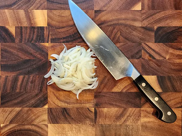 Finely sliced julliene cut for an onion
