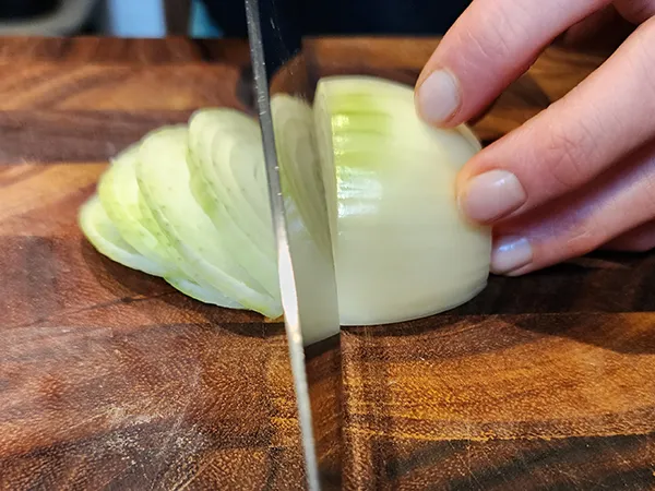 Cutting onion across