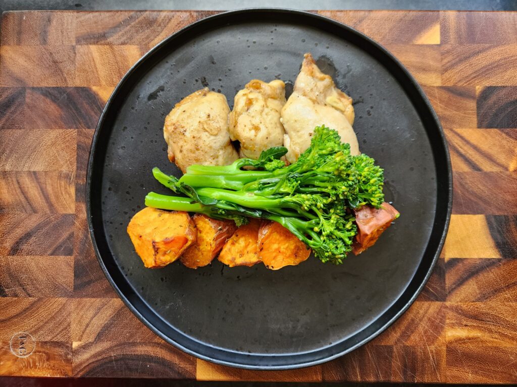 Roasted Boneless Chicken Thighs, Potatoes And Broccoli