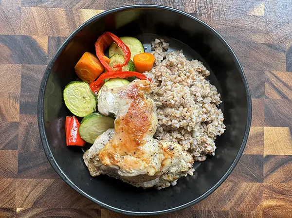 Chicken Thighs with Buckwheat and Vegetables