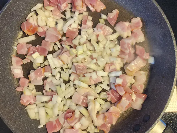 Cooking bacon and onions