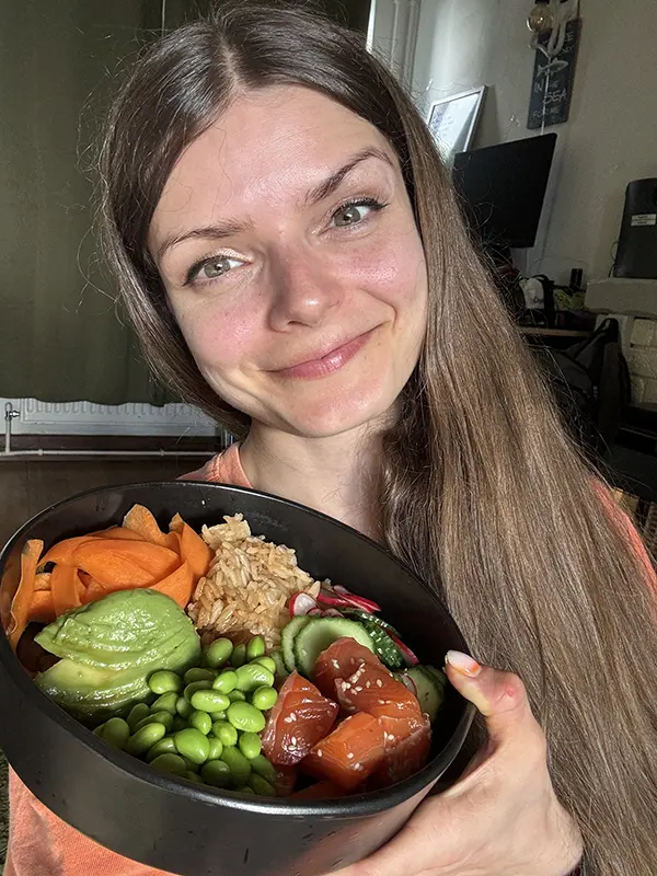 Salmon poke bowl served in a bowl