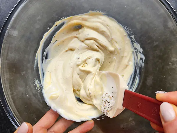 Making dressing for potato salad